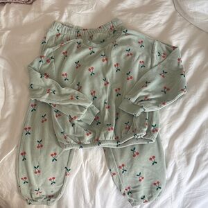 Hanna Andersson Mint Green Cherry Print Kids Matching Set